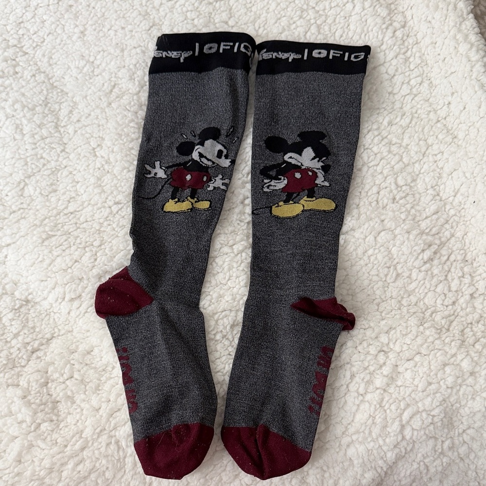 Figs Gray and Burgundy Mickey Mouse Socks
